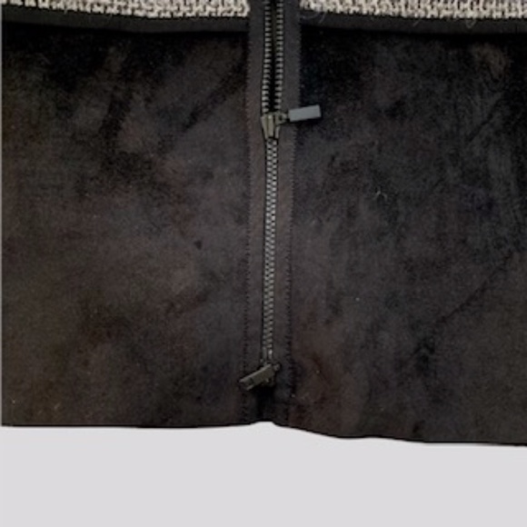 Lafayette 148 NY Collarless Black White Tweed/Suede Fitted Jacket Sz P Front Zip - Picture 10 of 16